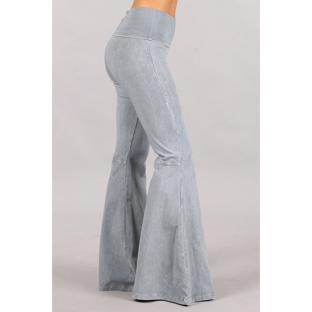 Chatoyant Plus Size Mineral Wash Seam Detail Bell Bottoms SIlver 3XL
